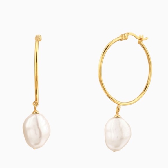 Mejuri Jewelry - Mejuri Organic Pearl Large Hoops Gold Vermeil